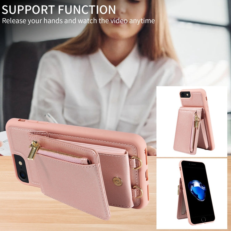 For iPhone SE 2022/ 7 / 8 Crossbody Lanyard Zipper Wallet Leather Phone Case(Rose Gold) - iPhone SE 2022 / 2020 / 8 / 7 Cases by buy2fix | Online Shopping UK | buy2fix