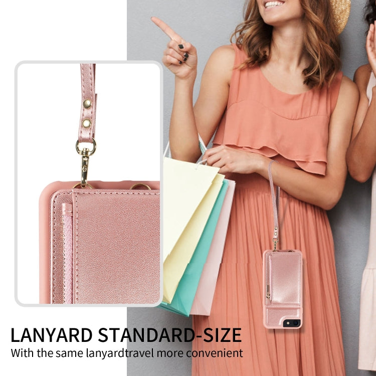 For iPhone SE 2022/ 7 / 8 Crossbody Lanyard Zipper Wallet Leather Phone Case(Rose Gold) - iPhone SE 2022 / 2020 / 8 / 7 Cases by buy2fix | Online Shopping UK | buy2fix