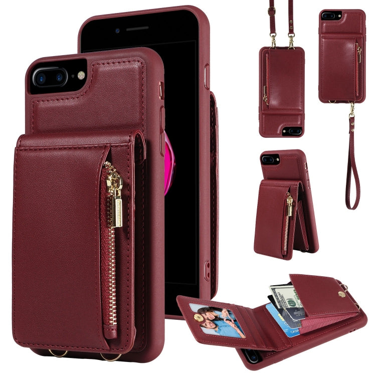 For iPhone 7 Plus / 8 Plus Crossbody Lanyard Zipper Wallet Leather Phone Case(Wine Red) - More iPhone Cases by buy2fix | Online Shopping UK | buy2fix