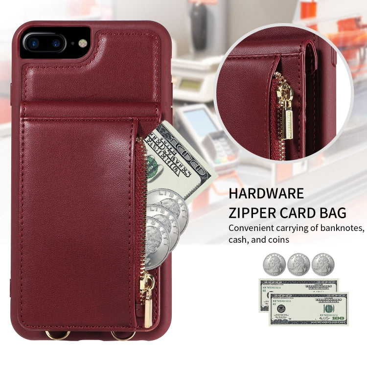 For iPhone 7 Plus / 8 Plus Crossbody Lanyard Zipper Wallet Leather Phone Case(Wine Red) - More iPhone Cases by buy2fix | Online Shopping UK | buy2fix