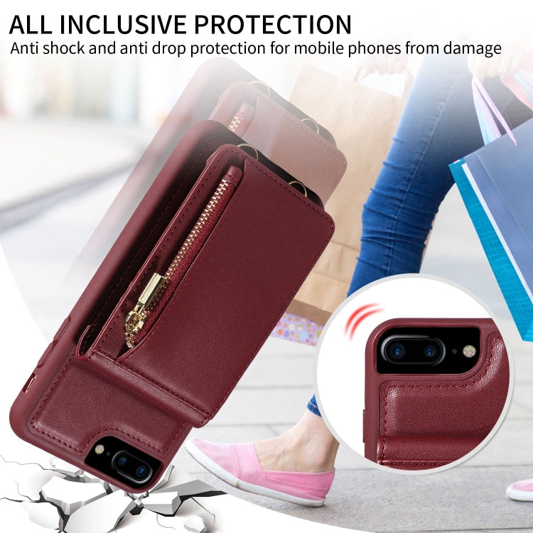 For iPhone 7 Plus / 8 Plus Crossbody Lanyard Zipper Wallet Leather Phone Case(Wine Red) - More iPhone Cases by buy2fix | Online Shopping UK | buy2fix