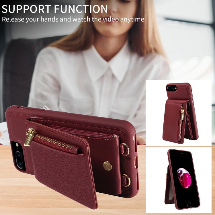 For iPhone 7 Plus / 8 Plus Crossbody Lanyard Zipper Wallet Leather Phone Case(Wine Red) - More iPhone Cases by buy2fix | Online Shopping UK | buy2fix