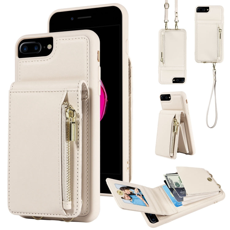 For iPhone 7 Plus / 8 Plus Crossbody Lanyard Zipper Wallet Leather Phone Case(Beige) - More iPhone Cases by buy2fix | Online Shopping UK | buy2fix