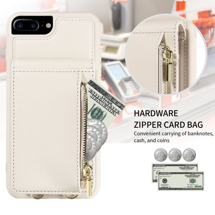 For iPhone 7 Plus / 8 Plus Crossbody Lanyard Zipper Wallet Leather Phone Case(Beige) - More iPhone Cases by buy2fix | Online Shopping UK | buy2fix