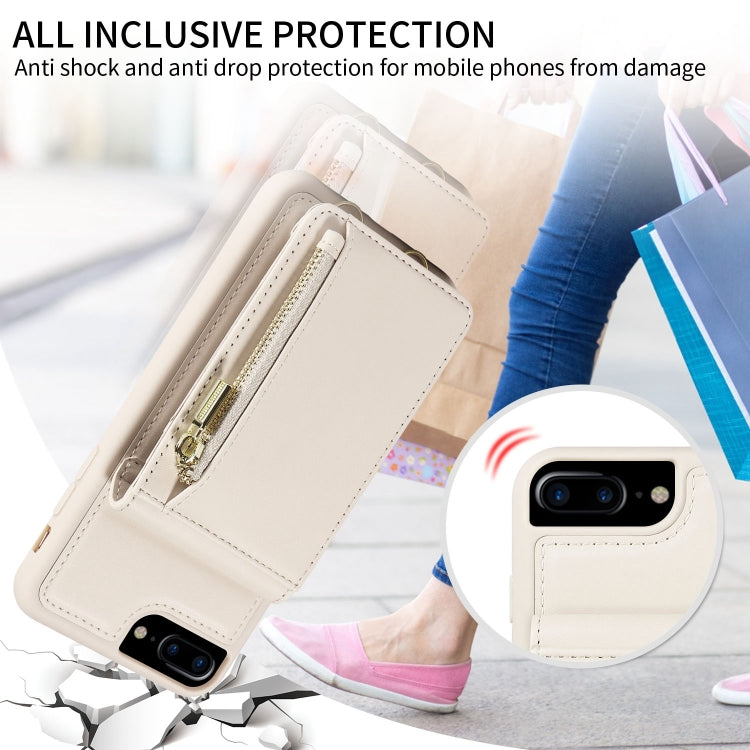 For iPhone 7 Plus / 8 Plus Crossbody Lanyard Zipper Wallet Leather Phone Case(Beige) - More iPhone Cases by buy2fix | Online Shopping UK | buy2fix