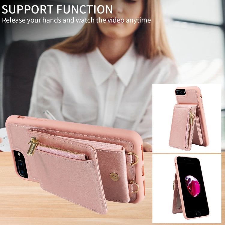 For iPhone 7 Plus / 8 Plus Crossbody Lanyard Zipper Wallet Leather Phone Case(Rose Gold) - More iPhone Cases by buy2fix | Online Shopping UK | buy2fix