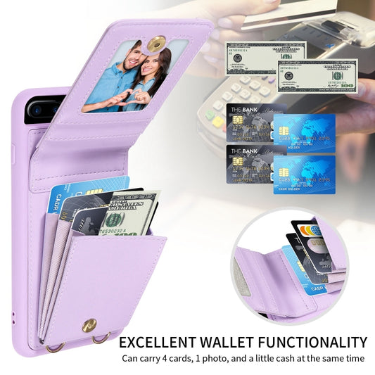 For iPhone 7 Plus / 8 Plus Crossbody Lanyard Zipper Wallet Leather Phone Case(Purple) - More iPhone Cases by buy2fix | Online Shopping UK | buy2fix