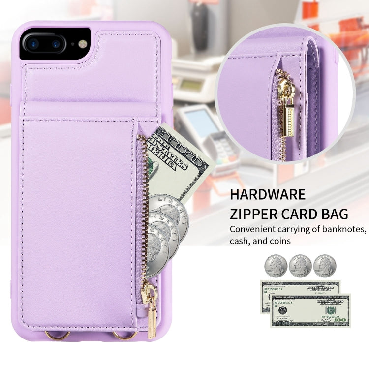 For iPhone 7 Plus / 8 Plus Crossbody Lanyard Zipper Wallet Leather Phone Case(Purple) - More iPhone Cases by buy2fix | Online Shopping UK | buy2fix