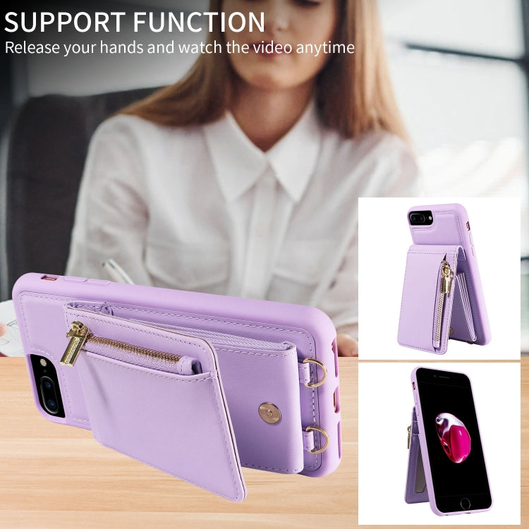 For iPhone 7 Plus / 8 Plus Crossbody Lanyard Zipper Wallet Leather Phone Case(Purple) - More iPhone Cases by buy2fix | Online Shopping UK | buy2fix