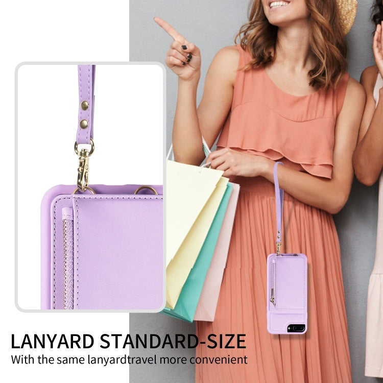 For iPhone 7 Plus / 8 Plus Crossbody Lanyard Zipper Wallet Leather Phone Case(Purple) - More iPhone Cases by buy2fix | Online Shopping UK | buy2fix