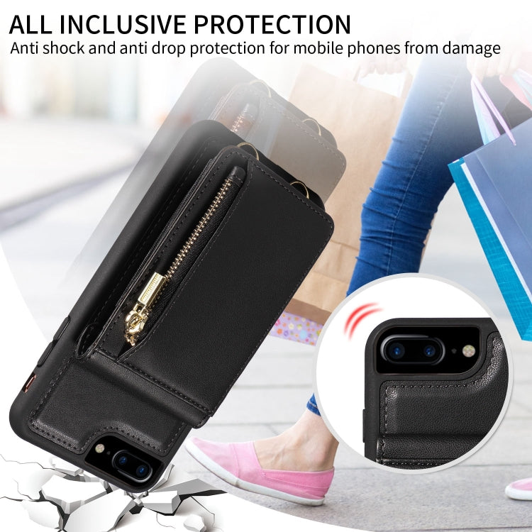 For iPhone 7 Plus / 8 Plus Crossbody Lanyard Zipper Wallet Leather Phone Case(Black) - More iPhone Cases by buy2fix | Online Shopping UK | buy2fix