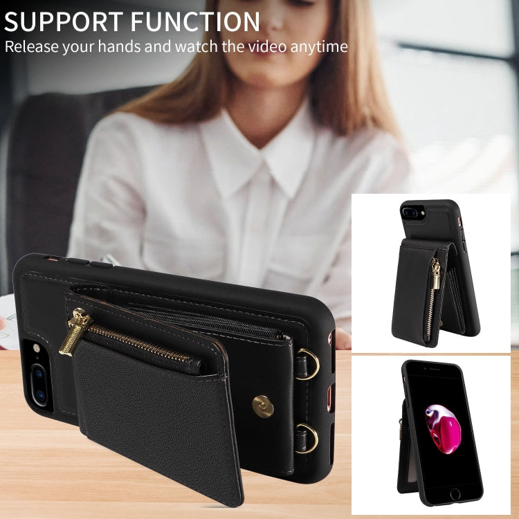 For iPhone 7 Plus / 8 Plus Crossbody Lanyard Zipper Wallet Leather Phone Case(Black) - More iPhone Cases by buy2fix | Online Shopping UK | buy2fix