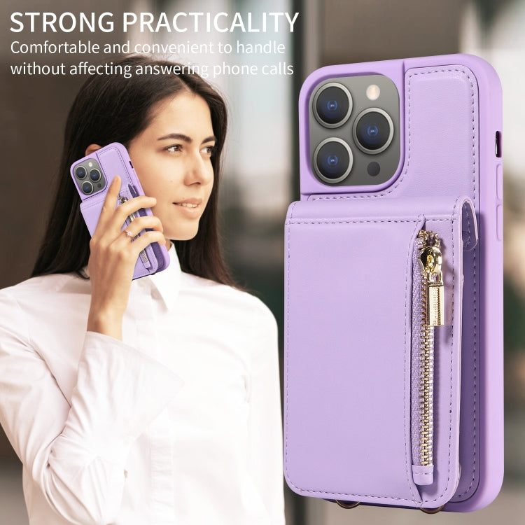 For iPhone 15 Pro Max Crossbody Lanyard Zipper Wallet Leather Phone Case(Purple) - iPhone 15 Pro Max Cases by buy2fix | Online Shopping UK | buy2fix