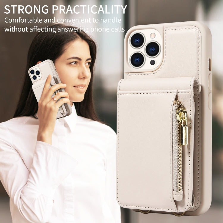 For iPhone 15 Pro Crossbody Lanyard Zipper Wallet Leather Phone Case(Beige) - iPhone 15 Pro Cases by buy2fix | Online Shopping UK | buy2fix