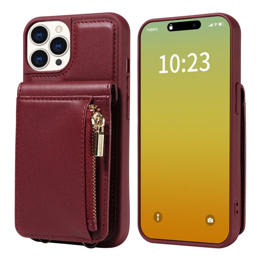 For iPhone 15 Pro Crossbody Lanyard Zipper Wallet Leather Phone Case(Wine Red) - iPhone 15 Pro Cases by buy2fix | Online Shopping UK | buy2fix
