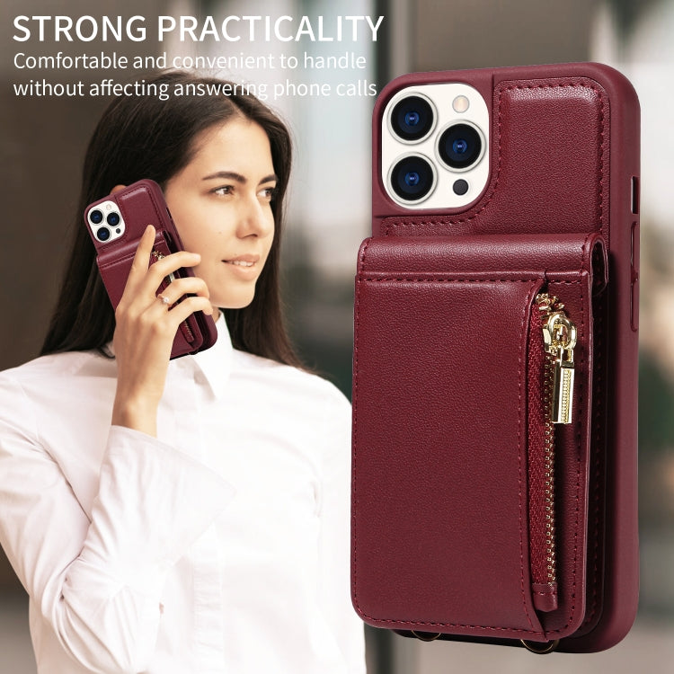 For iPhone 15 Pro Crossbody Lanyard Zipper Wallet Leather Phone Case(Wine Red) - iPhone 15 Pro Cases by buy2fix | Online Shopping UK | buy2fix