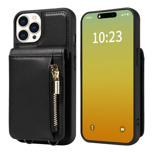 For iPhone 15 Pro Crossbody Lanyard Zipper Wallet Leather Phone Case(Black) - iPhone 15 Pro Cases by buy2fix | Online Shopping UK | buy2fix