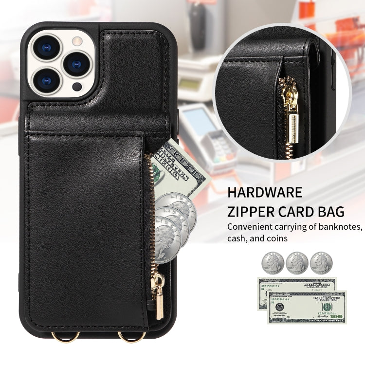 For iPhone 15 Pro Crossbody Lanyard Zipper Wallet Leather Phone Case(Black) - iPhone 15 Pro Cases by buy2fix | Online Shopping UK | buy2fix