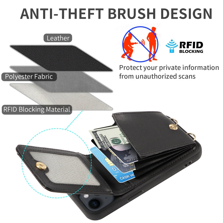 For iPhone 15 Pro Crossbody Lanyard Zipper Wallet Leather Phone Case(Black) - iPhone 15 Pro Cases by buy2fix | Online Shopping UK | buy2fix