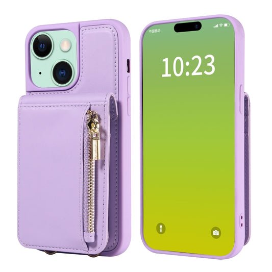 For iPhone 15 Plus Crossbody Lanyard Zipper Wallet Leather Phone Case(Purple) - iPhone 15 Plus Cases by buy2fix | Online Shopping UK | buy2fix