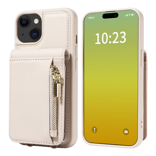 For iPhone 15 Crossbody Lanyard Zipper Wallet Leather Phone Case(Beige) - iPhone 15 Cases by buy2fix | Online Shopping UK | buy2fix