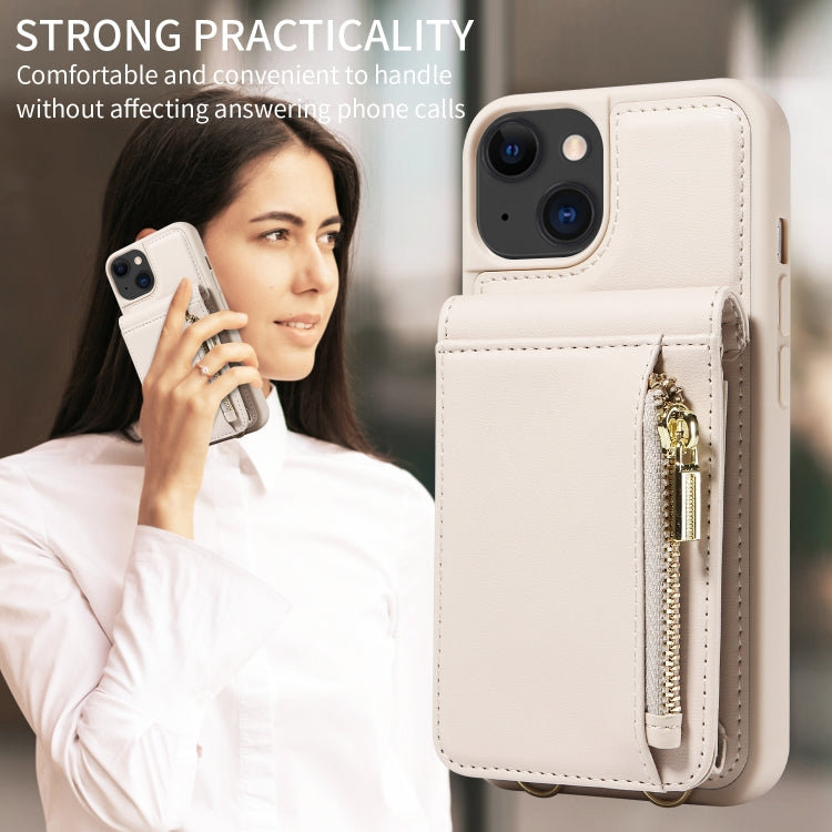 For iPhone 15 Crossbody Lanyard Zipper Wallet Leather Phone Case(Beige) - iPhone 15 Cases by buy2fix | Online Shopping UK | buy2fix