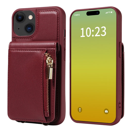 For iPhone 15 Crossbody Lanyard Zipper Wallet Leather Phone Case(Wine Red) - iPhone 15 Cases by buy2fix | Online Shopping UK | buy2fix