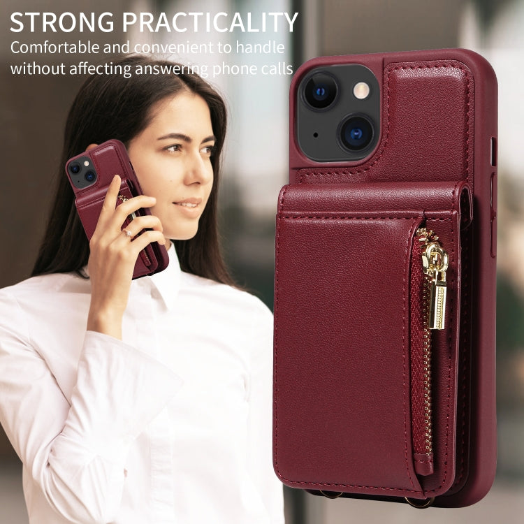For iPhone 15 Crossbody Lanyard Zipper Wallet Leather Phone Case(Wine Red) - iPhone 15 Cases by buy2fix | Online Shopping UK | buy2fix