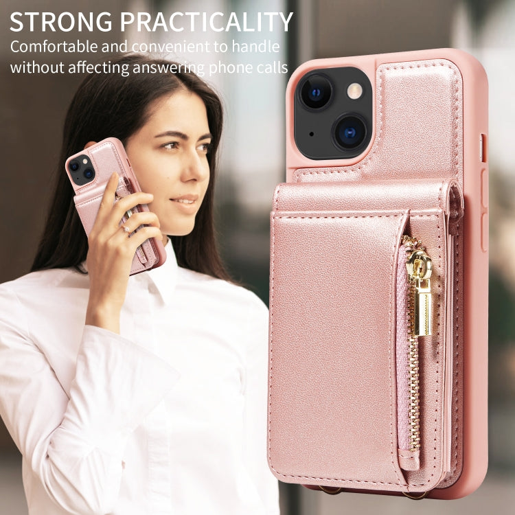 For iPhone 15 Crossbody Lanyard Zipper Wallet Leather Phone Case(Rose Gold) - iPhone 15 Cases by buy2fix | Online Shopping UK | buy2fix