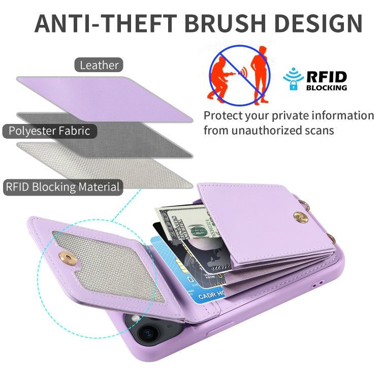 For iPhone 15 Crossbody Lanyard Zipper Wallet Leather Phone Case(Purple) - iPhone 15 Cases by buy2fix | Online Shopping UK | buy2fix