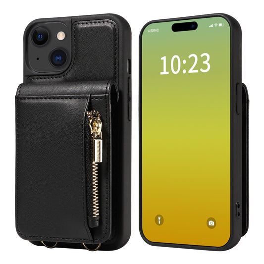 For iPhone 15 Crossbody Lanyard Zipper Wallet Leather Phone Case(Black) - iPhone 15 Cases by buy2fix | Online Shopping UK | buy2fix