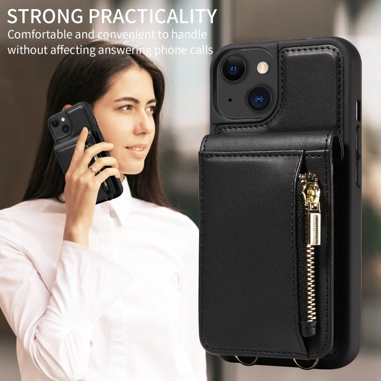 For iPhone 15 Crossbody Lanyard Zipper Wallet Leather Phone Case(Black) - iPhone 15 Cases by buy2fix | Online Shopping UK | buy2fix