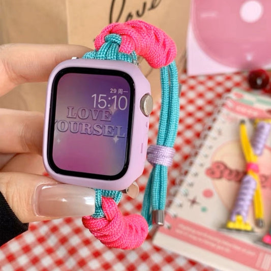 For Apple Watch Ultra 49mm Twist Knotted Nylon Watch Band(Rose Red Mint Green) by buy2fix