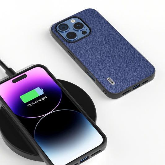 For iPhone 16 Pro Max ABEEL Black Edge Genuine Leather Mino Phone Case(Royal Blue) by buy2fix