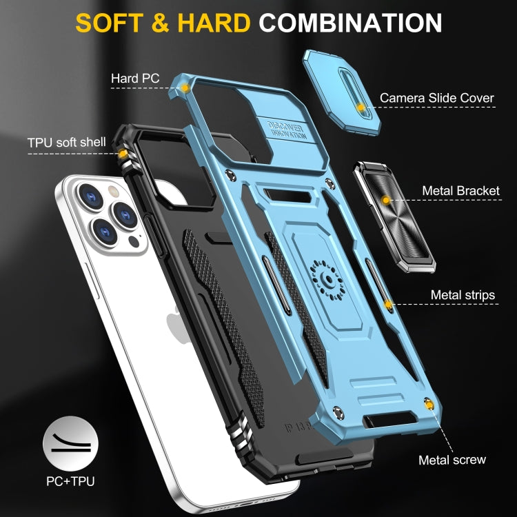 For iPhone 15 Pro Max Armor PC + TPU Camera Shield Phone Case(Light Blue) by buy2fix