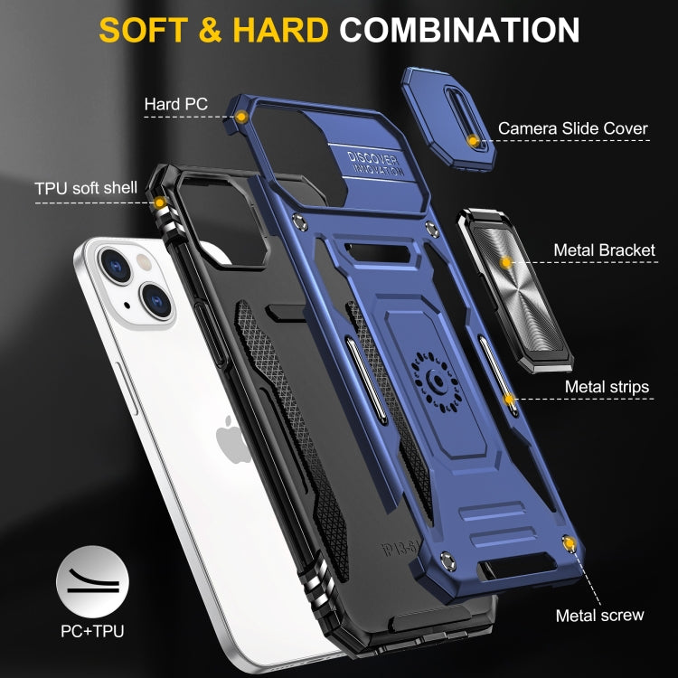For iPhone 15 Armor PC + TPU Camera Shield Phone Case(Navy Blue) by buy2fix