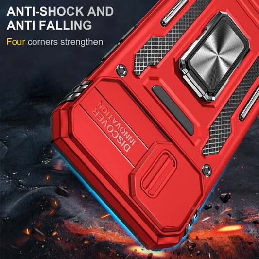 For iPhone 15 Armor PC + TPU Camera Shield Phone Case(Red) by buy2fix