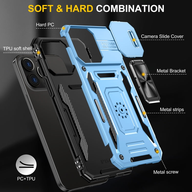 For iPhone 16 Pro Max Armor PC + TPU Camera Shield Phone Case(Light Blue) by buy2fix