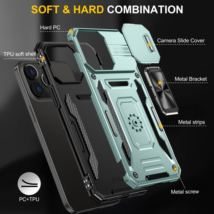 For iPhone 16 Pro Armor PC + TPU Camera Shield Phone Case(Alpine Green) by buy2fix