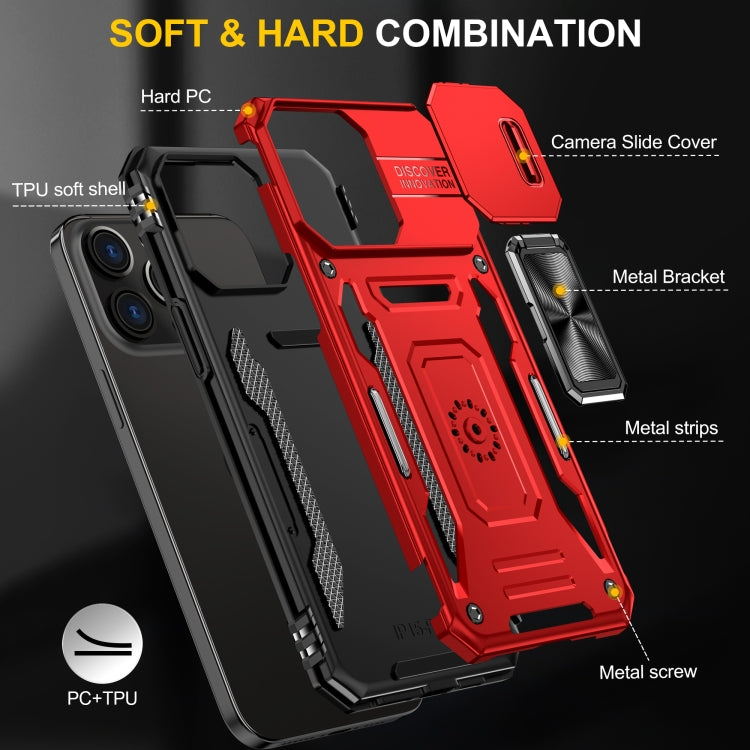 For iPhone 16 Pro Armor PC + TPU Camera Shield Phone Case(Red) by buy2fix
