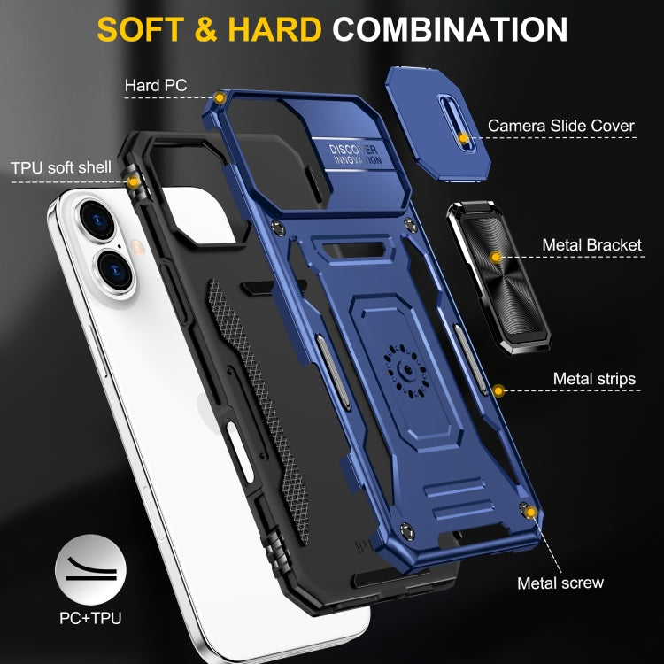 For iPhone 16 Armor PC + TPU Camera Shield Phone Case(Navy Blue) by buy2fix