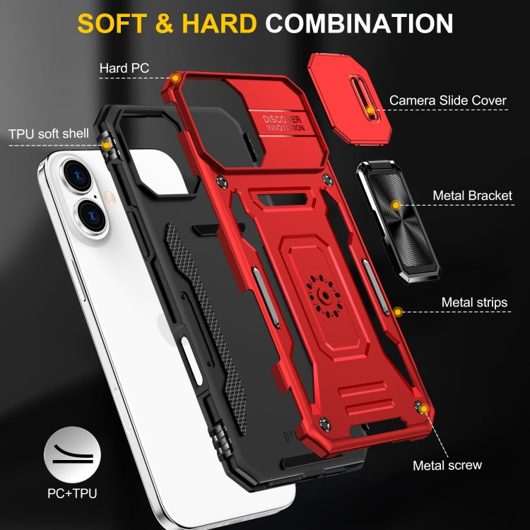 For iPhone 16 Armor PC + TPU Camera Shield Phone Case(Red) by buy2fix