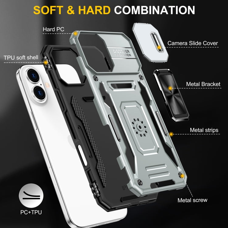 For iPhone 16 Armor PC + TPU Camera Shield Phone Case(Grey) by buy2fix