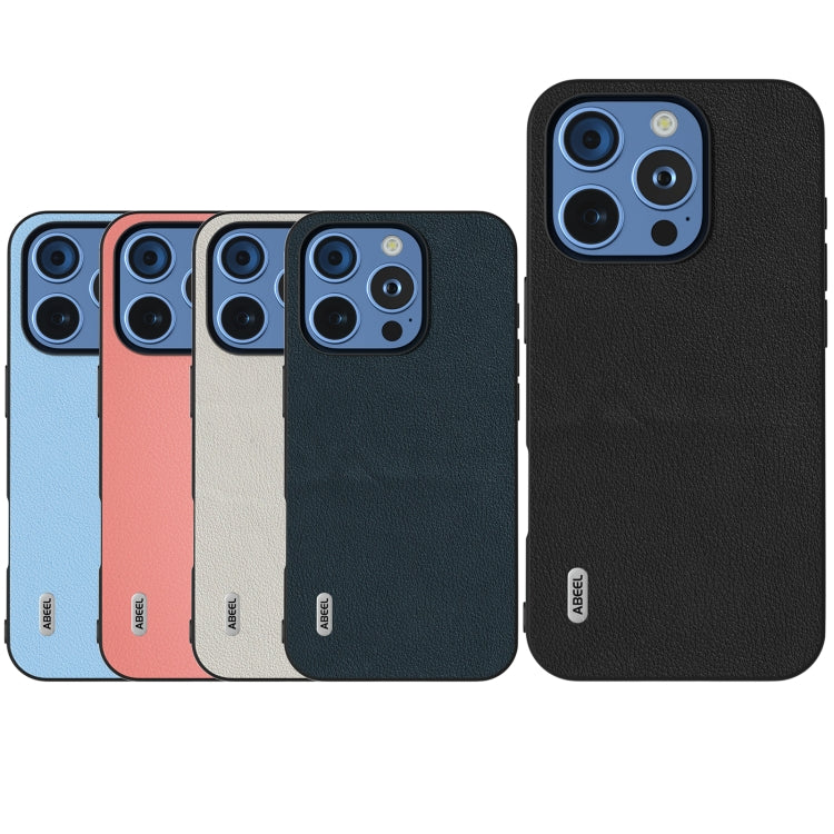 For iPhone 16 Pro ABEEL Genuine Leather Wave Black Edge Phone Case(Blue) by buy2fix