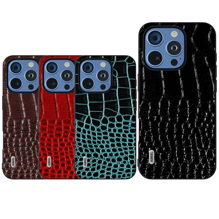 For iPhone 16 Pro ABEEL Genuine Leather Crocodile Pattern Black Edge Phone Case(Black) by buy2fix