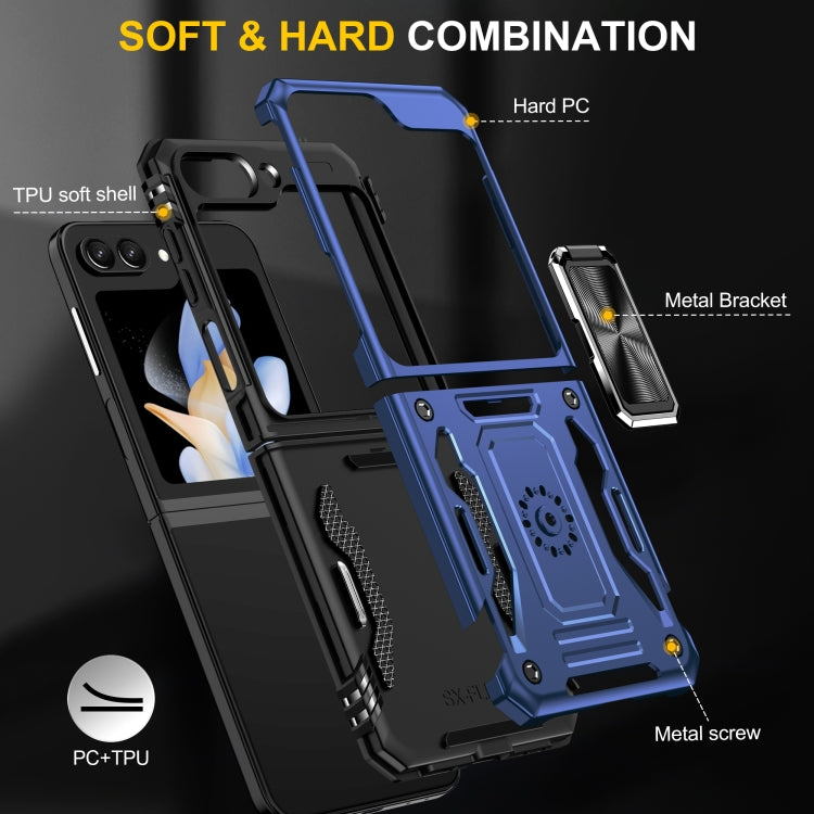 For Samsung Galaxy Z Flip5 5G Armor PC + TPU Camera Shield Phone Case(Navy Blue) by buy2fix