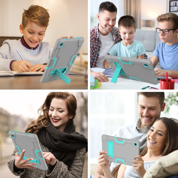 For Samsung Galaxy Tab A8 Contrast Color Robot Silicone Hybrid PC Tablet Case with Holder(Grey Mint Green) - Other Galaxy Tab PC by buy2fix | Online Shopping UK | buy2fix