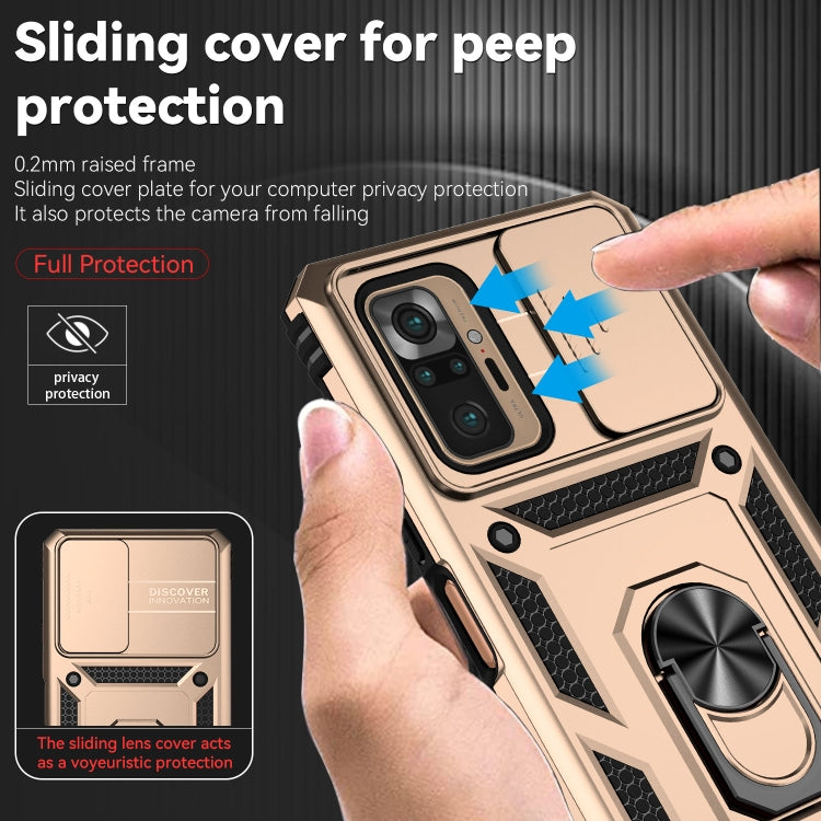 For Xiaomi Redmi Note 10 Pro Sliding Camshield Holder Phone Case(Gold) by buy2fix