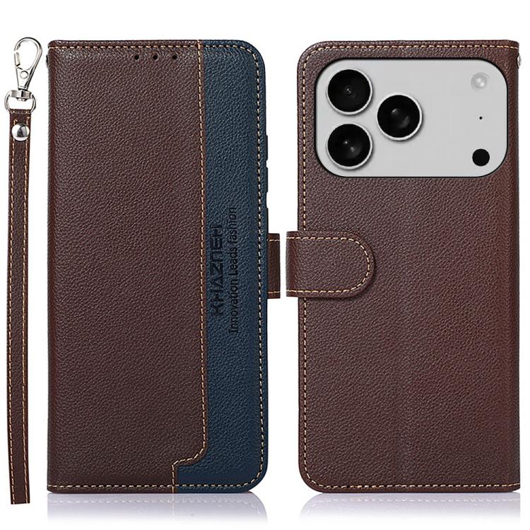 For iPhone 17 Pro Max KHAZNEH Litchi Texture Leather RFID Phone Case(Brown) - iPhone 17 Pro Max Cases by buy2fix | Online Shopping UK | buy2fix