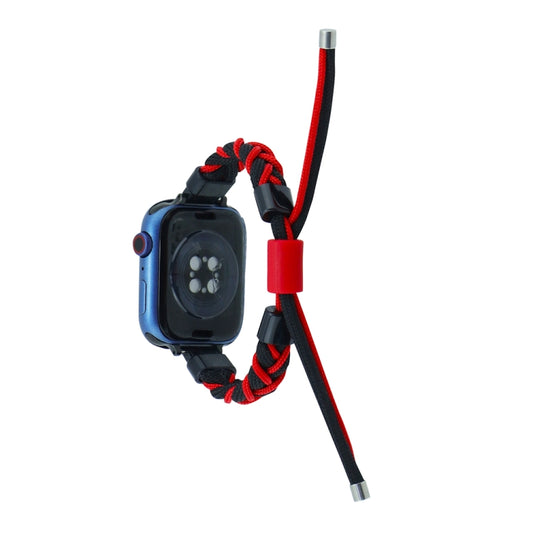 Silicone Bean Braided Cord Nylon Watch Band For Apple Watch Ultra 49mm(Black Red) by buy2fix